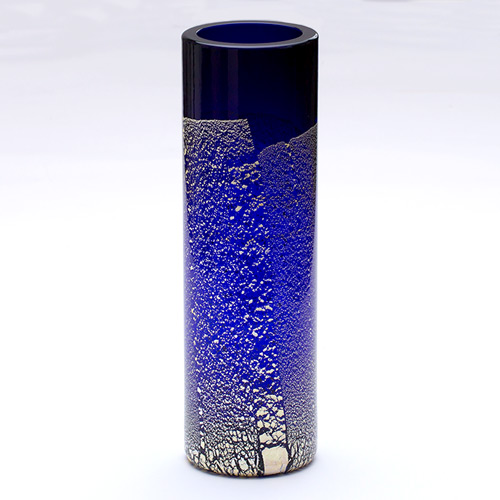 銀彩円筒花器（青）