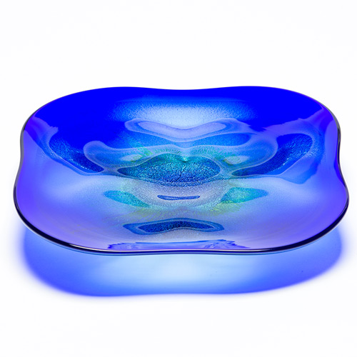 銀彩角中皿(青)